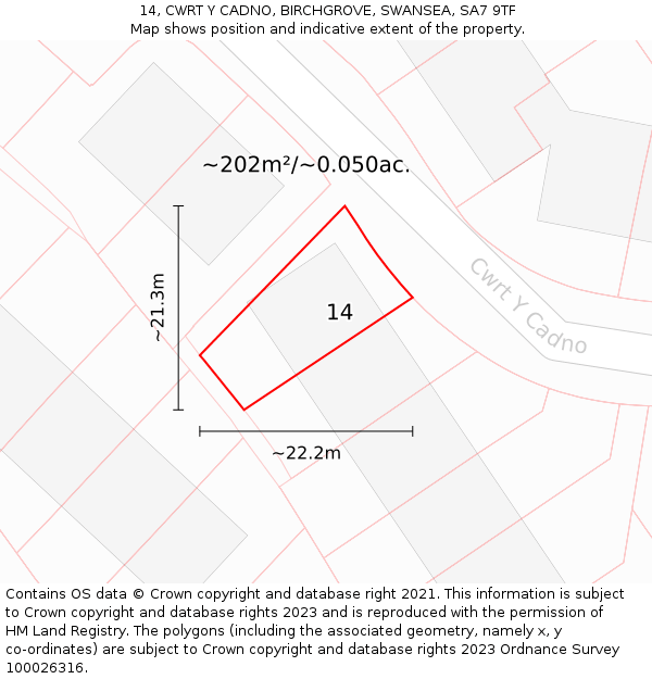 14, CWRT Y CADNO, BIRCHGROVE, SWANSEA, SA7 9TF: Plot and title map