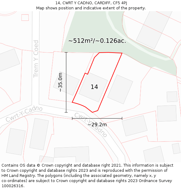 14, CWRT Y CADNO, CARDIFF, CF5 4PJ: Plot and title map