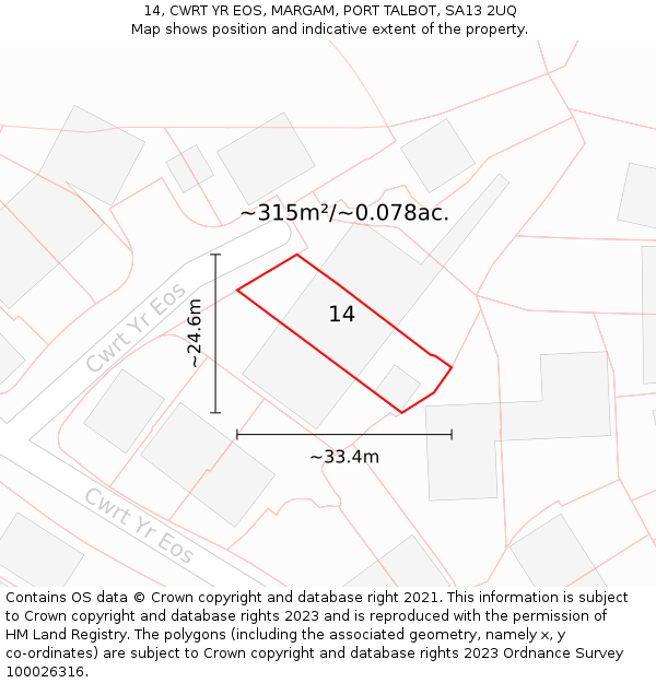 14, CWRT YR EOS, MARGAM, PORT TALBOT, SA13 2UQ: Plot and title map