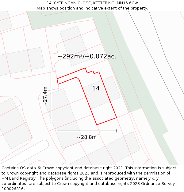 14, CYTRINGAN CLOSE, KETTERING, NN15 6GW: Plot and title map