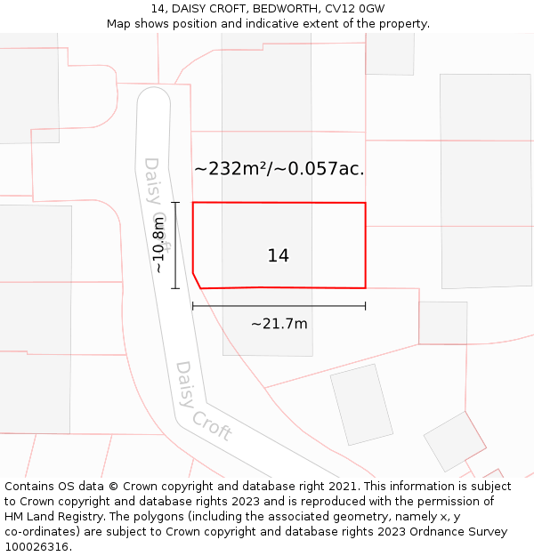 14, DAISY CROFT, BEDWORTH, CV12 0GW: Plot and title map