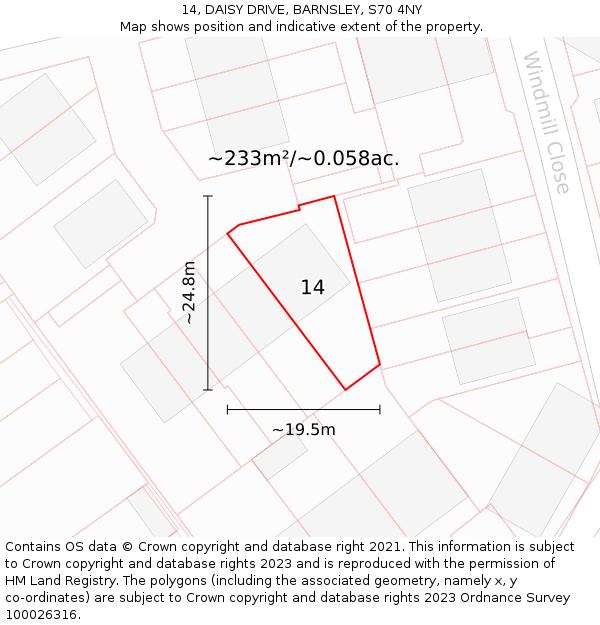 14, DAISY DRIVE, BARNSLEY, S70 4NY: Plot and title map