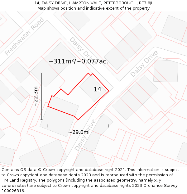 14, DAISY DRIVE, HAMPTON VALE, PETERBOROUGH, PE7 8JL: Plot and title map