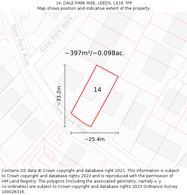 14, DALE PARK RISE, LEEDS, LS16 7PP: Plot and title map
