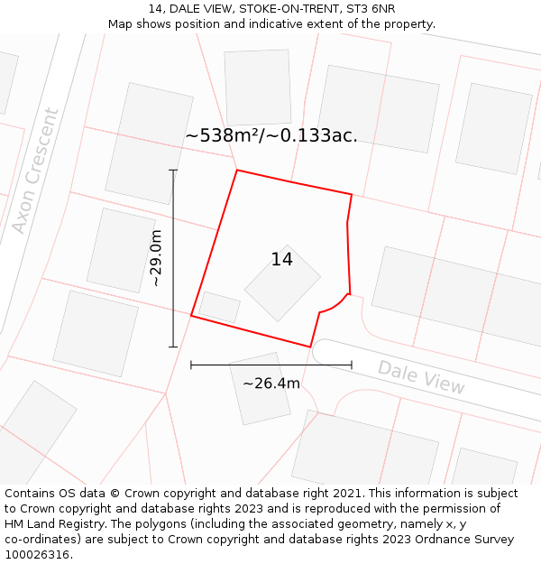 14, DALE VIEW, STOKE-ON-TRENT, ST3 6NR: Plot and title map