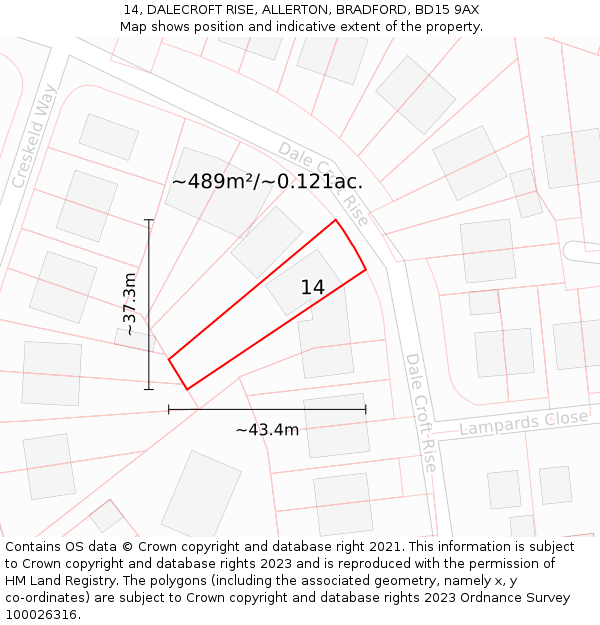 14, DALECROFT RISE, ALLERTON, BRADFORD, BD15 9AX: Plot and title map