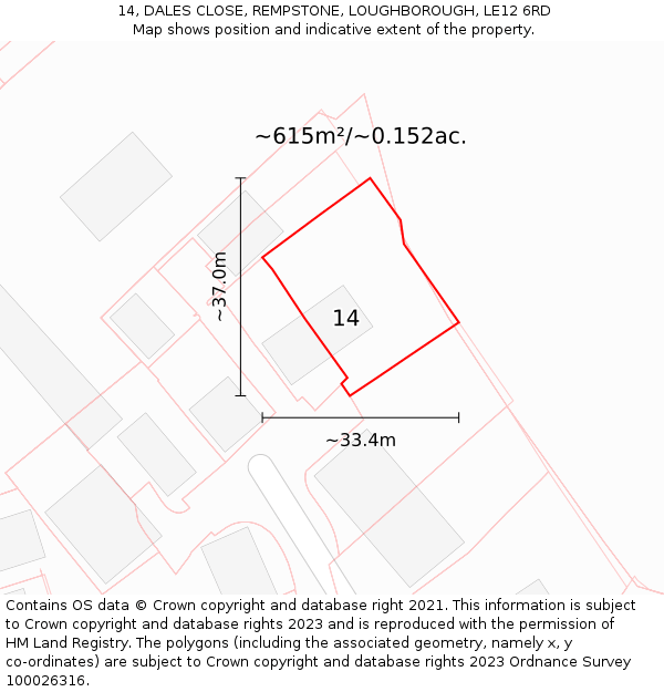 14, DALES CLOSE, REMPSTONE, LOUGHBOROUGH, LE12 6RD: Plot and title map