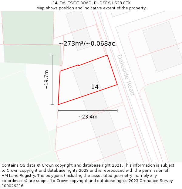 14, DALESIDE ROAD, PUDSEY, LS28 8EX: Plot and title map