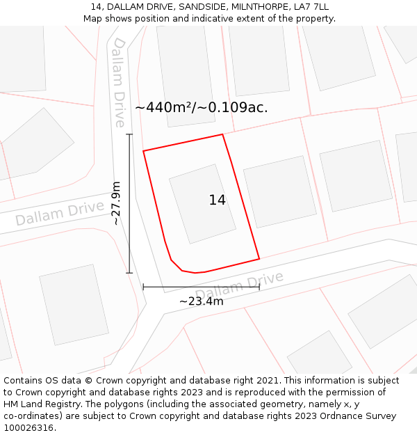 14, DALLAM DRIVE, SANDSIDE, MILNTHORPE, LA7 7LL: Plot and title map