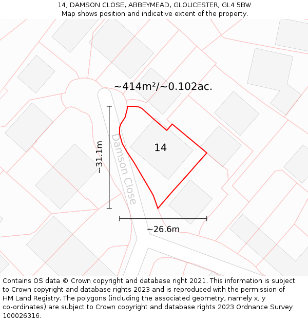 14, DAMSON CLOSE, ABBEYMEAD, GLOUCESTER, GL4 5BW: Plot and title map