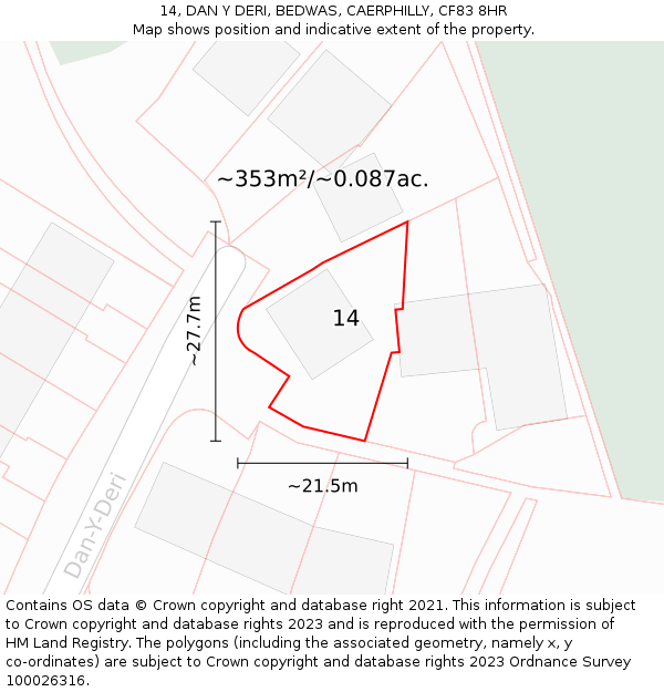 14, DAN Y DERI, BEDWAS, CAERPHILLY, CF83 8HR: Plot and title map