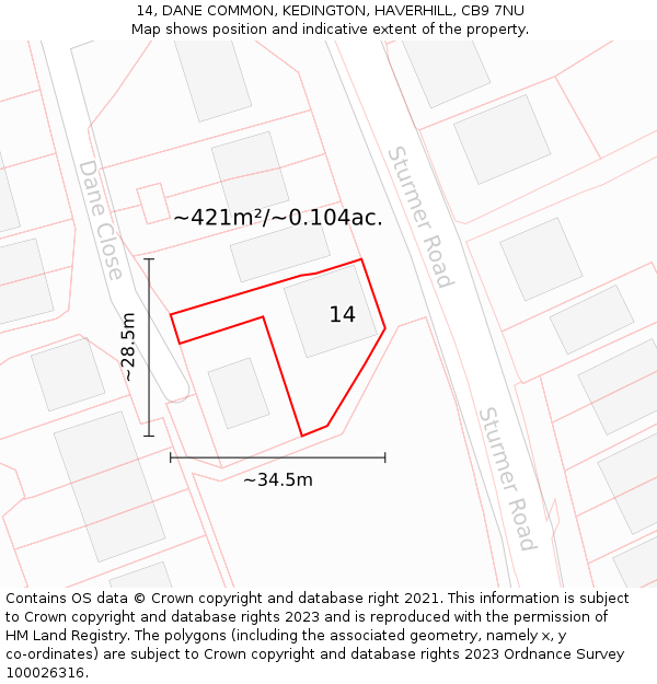 14, DANE COMMON, KEDINGTON, HAVERHILL, CB9 7NU: Plot and title map