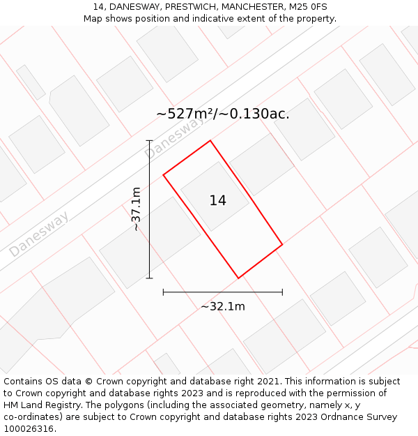 14, DANESWAY, PRESTWICH, MANCHESTER, M25 0FS: Plot and title map