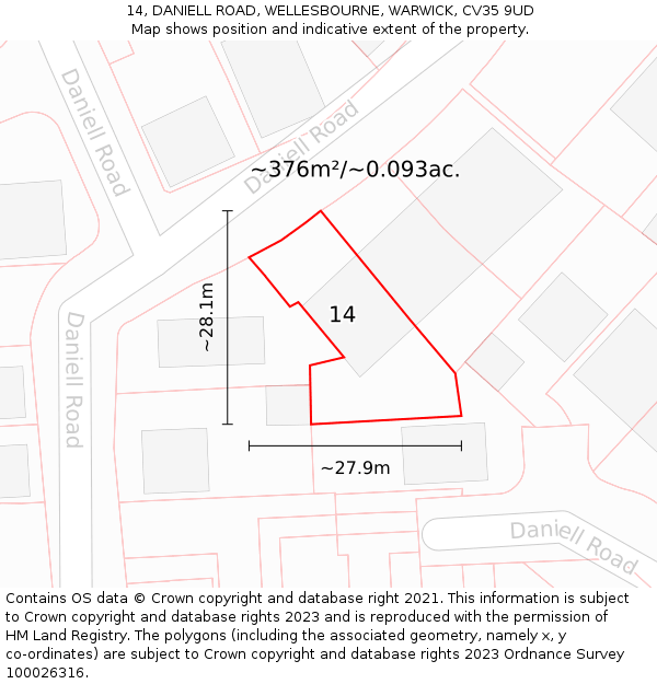 14, DANIELL ROAD, WELLESBOURNE, WARWICK, CV35 9UD: Plot and title map