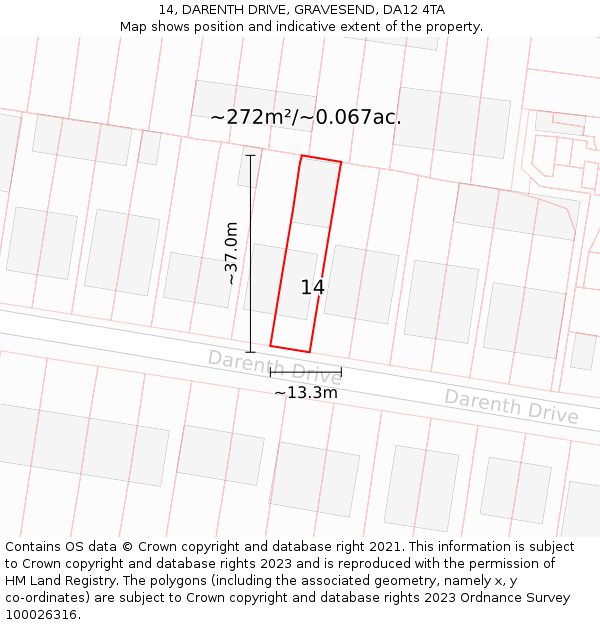 14, DARENTH DRIVE, GRAVESEND, DA12 4TA: Plot and title map