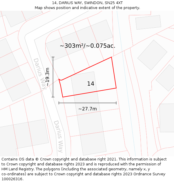 14, DARIUS WAY, SWINDON, SN25 4XT: Plot and title map