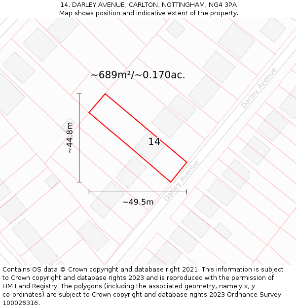 14, DARLEY AVENUE, CARLTON, NOTTINGHAM, NG4 3PA: Plot and title map