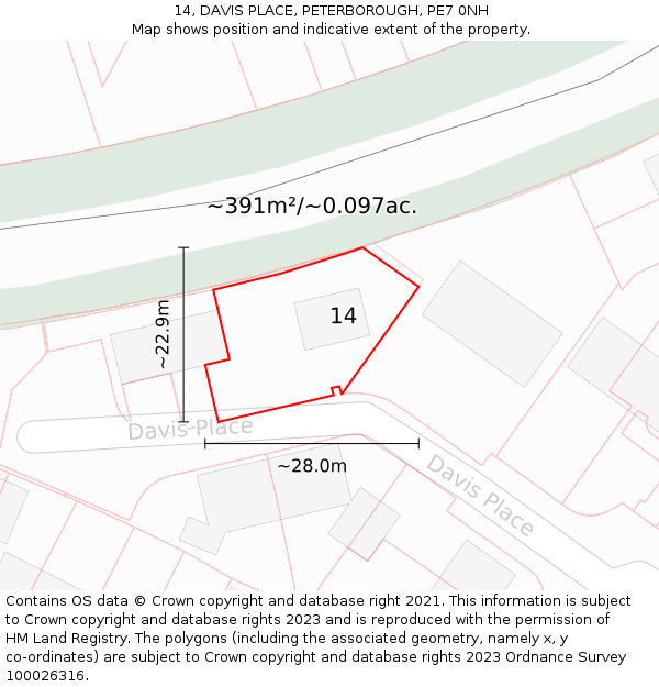 14, DAVIS PLACE, PETERBOROUGH, PE7 0NH: Plot and title map