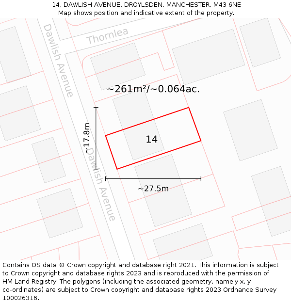 14, DAWLISH AVENUE, DROYLSDEN, MANCHESTER, M43 6NE: Plot and title map