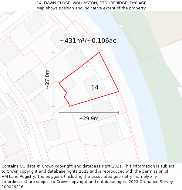 14, DAWN CLOSE, WOLLASTON, STOURBRIDGE, DY8 4GF: Plot and title map