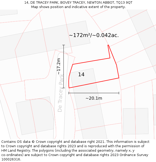 14, DE TRACEY PARK, BOVEY TRACEY, NEWTON ABBOT, TQ13 9QT: Plot and title map