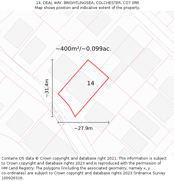 14, DEAL WAY, BRIGHTLINGSEA, COLCHESTER, CO7 0RR: Plot and title map