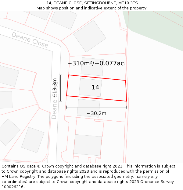 14, DEANE CLOSE, SITTINGBOURNE, ME10 3ES: Plot and title map