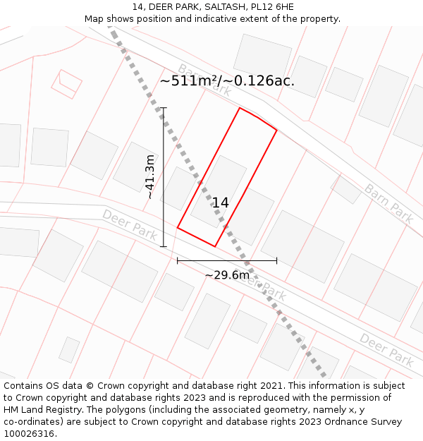 14, DEER PARK, SALTASH, PL12 6HE: Plot and title map