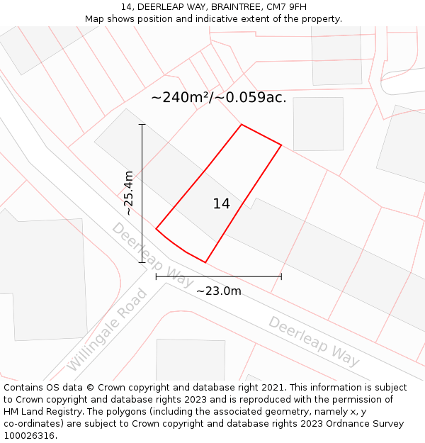 14, DEERLEAP WAY, BRAINTREE, CM7 9FH: Plot and title map