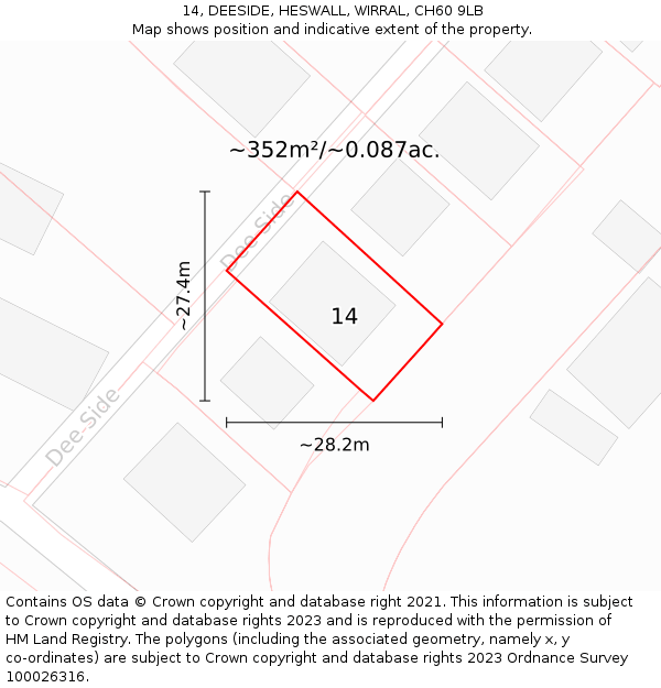 14, DEESIDE, HESWALL, WIRRAL, CH60 9LB: Plot and title map
