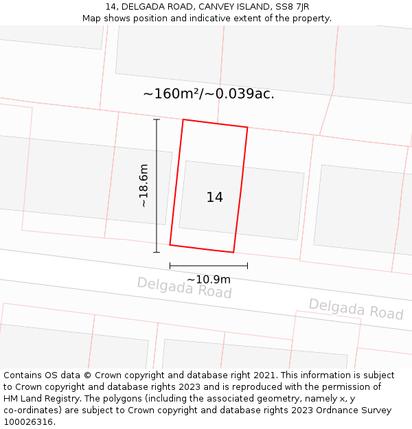 14, DELGADA ROAD, CANVEY ISLAND, SS8 7JR: Plot and title map
