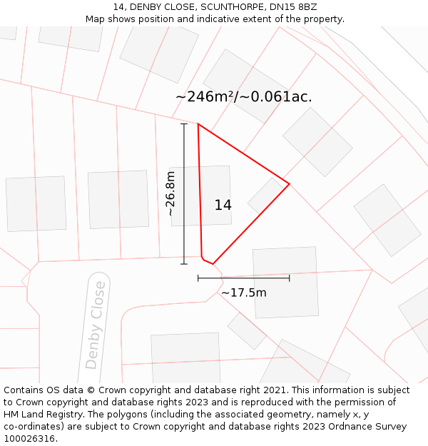 14, DENBY CLOSE, SCUNTHORPE, DN15 8BZ: Plot and title map