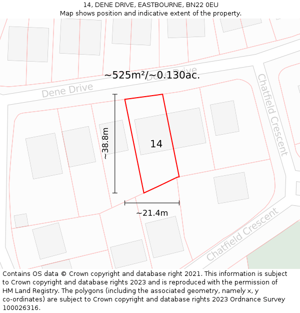 14, DENE DRIVE, EASTBOURNE, BN22 0EU: Plot and title map