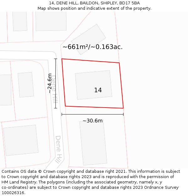 14, DENE HILL, BAILDON, SHIPLEY, BD17 5BA: Plot and title map