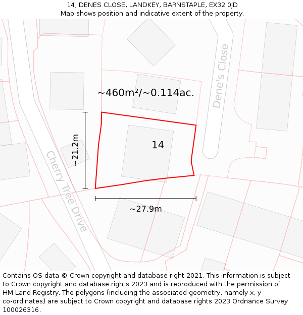 14, DENES CLOSE, LANDKEY, BARNSTAPLE, EX32 0JD: Plot and title map