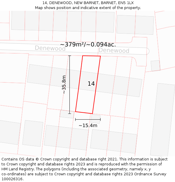 14, DENEWOOD, NEW BARNET, BARNET, EN5 1LX: Plot and title map