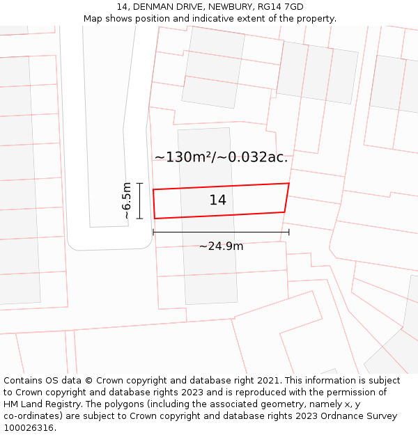 14, DENMAN DRIVE, NEWBURY, RG14 7GD: Plot and title map