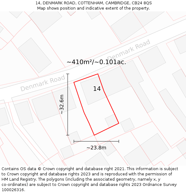 14, DENMARK ROAD, COTTENHAM, CAMBRIDGE, CB24 8QS: Plot and title map