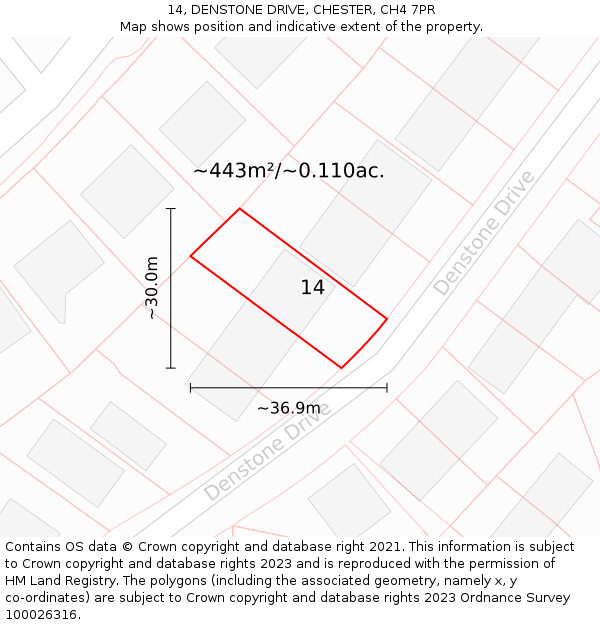 14, DENSTONE DRIVE, CHESTER, CH4 7PR: Plot and title map