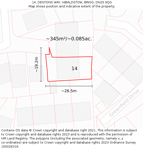 14, DENTONS WAY, HIBALDSTOW, BRIGG, DN20 9QG: Plot and title map