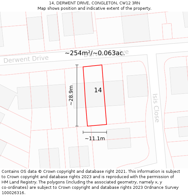 14, DERWENT DRIVE, CONGLETON, CW12 3RN: Plot and title map
