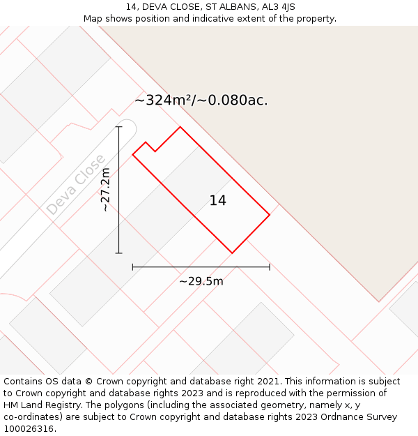 14, DEVA CLOSE, ST ALBANS, AL3 4JS: Plot and title map
