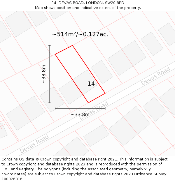14, DEVAS ROAD, LONDON, SW20 8PD: Plot and title map