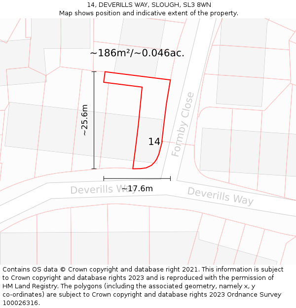 14, DEVERILLS WAY, SLOUGH, SL3 8WN: Plot and title map