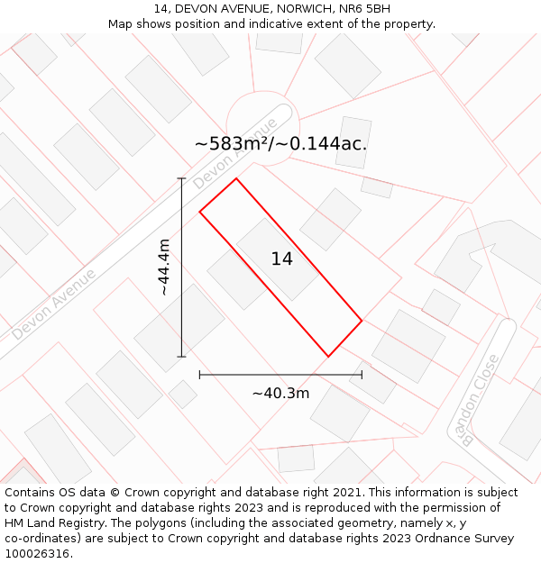 14, DEVON AVENUE, NORWICH, NR6 5BH: Plot and title map