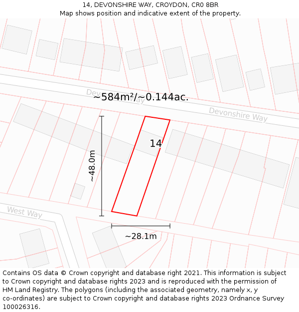 14, DEVONSHIRE WAY, CROYDON, CR0 8BR: Plot and title map