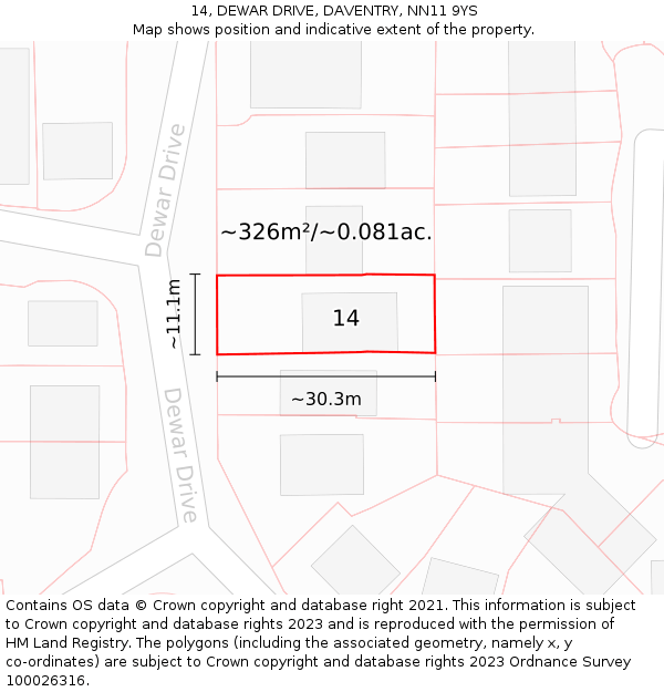 14, DEWAR DRIVE, DAVENTRY, NN11 9YS: Plot and title map