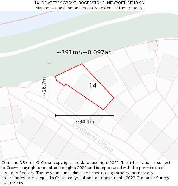 14, DEWBERRY GROVE, ROGERSTONE, NEWPORT, NP10 9JY: Plot and title map