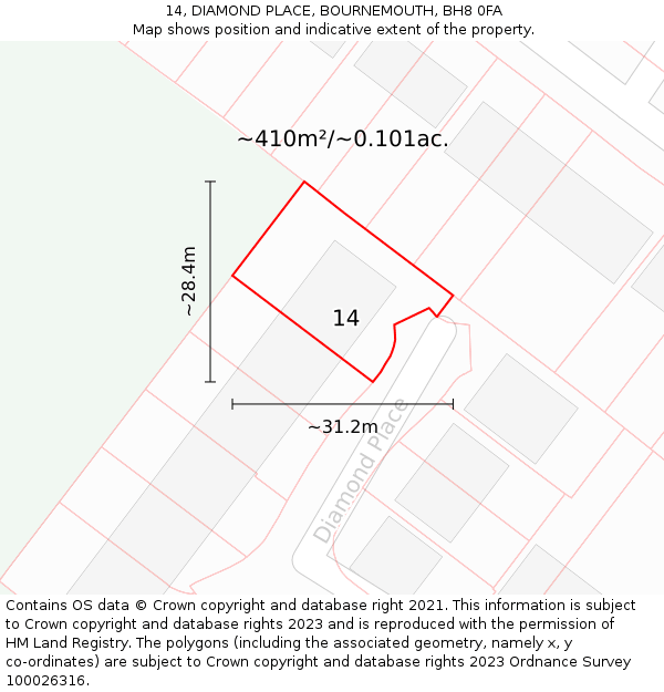 14, DIAMOND PLACE, BOURNEMOUTH, BH8 0FA: Plot and title map