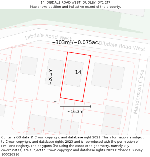 14, DIBDALE ROAD WEST, DUDLEY, DY1 2TF: Plot and title map